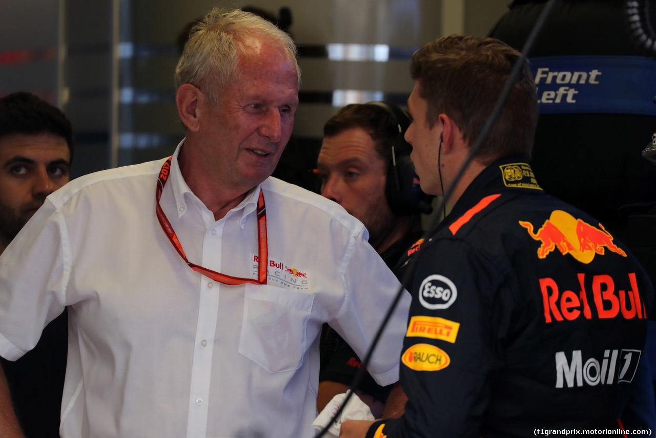 GP UNGHERIA, 28.07.2017 - Prove Libere 2, Helmut Marko (AUT), Red Bull Racing, Red Bull Advisor e Max Verstappen (NED) Red Bull Racing RB13