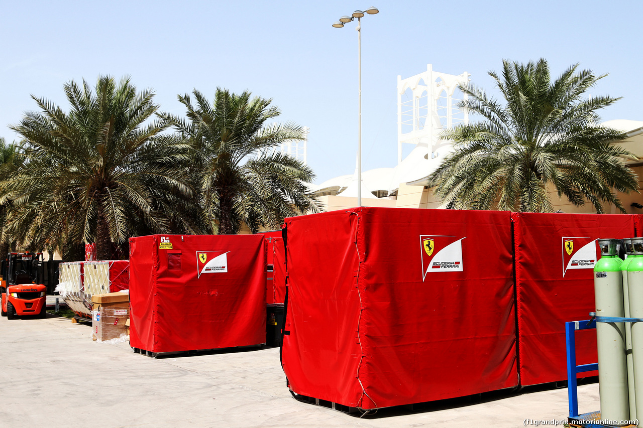 TEST F1 BAHRAIN 18 APRILE, Ferrari freight in the paddock.
18.04.2017.
