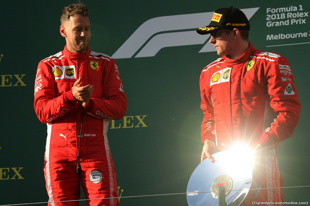 GP AUSTRALIA, 25.03.2018 - Gara, Sebastian Vettel (GER) Ferrari SF71H vincitore e 3rd place Kimi Raikkonen (FIN) Ferrari SF71H