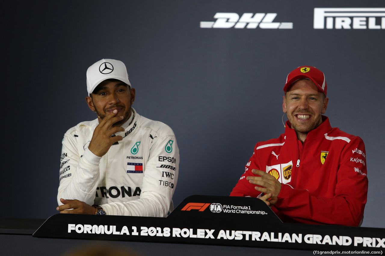 GP AUSTRALIA, 25.03.2018 - Gara, Conferenza Stampa, Lewis Hamilton (GBR) Mercedes AMG F1 W09 e Sebastian Vettel (GER) Ferrari SF71H