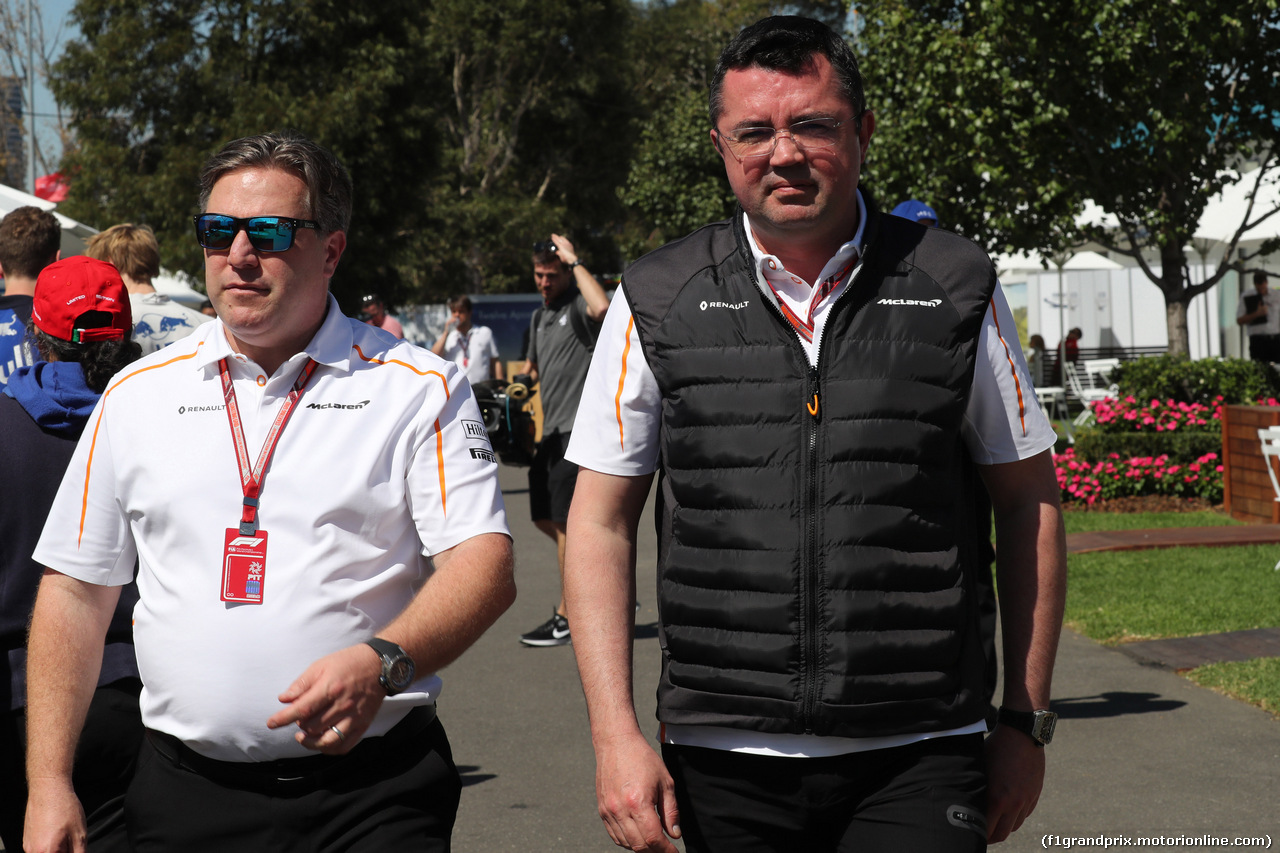 GP AUSTRALIA, 22.03.2018 - Zak Brown (USA) McLaren Executive Director e Eric Boullier (FRA) McLaren Racing Director