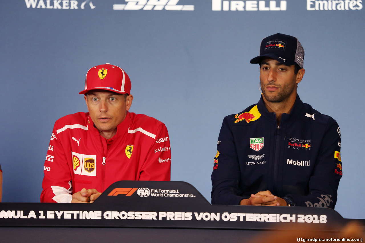 GP AUSTRIA, 28.06.2018- Giovedi' Official Fia press conference, Kimi Raikkonen (FIN) Ferrari SF71H e Daniel Ricciardo (AUS) Red Bull Racing RB14