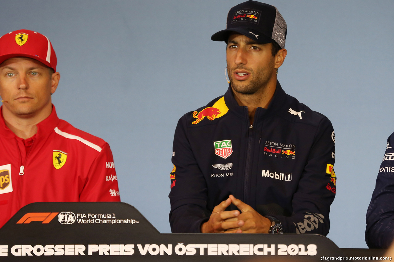 GP AUSTRIA, 28.06.2018- Giovedi' Official Fia press conference,Daniel Ricciardo (AUS) Red Bull Racing RB14 e  Kimi Raikkonen (FIN) Ferrari SF71H