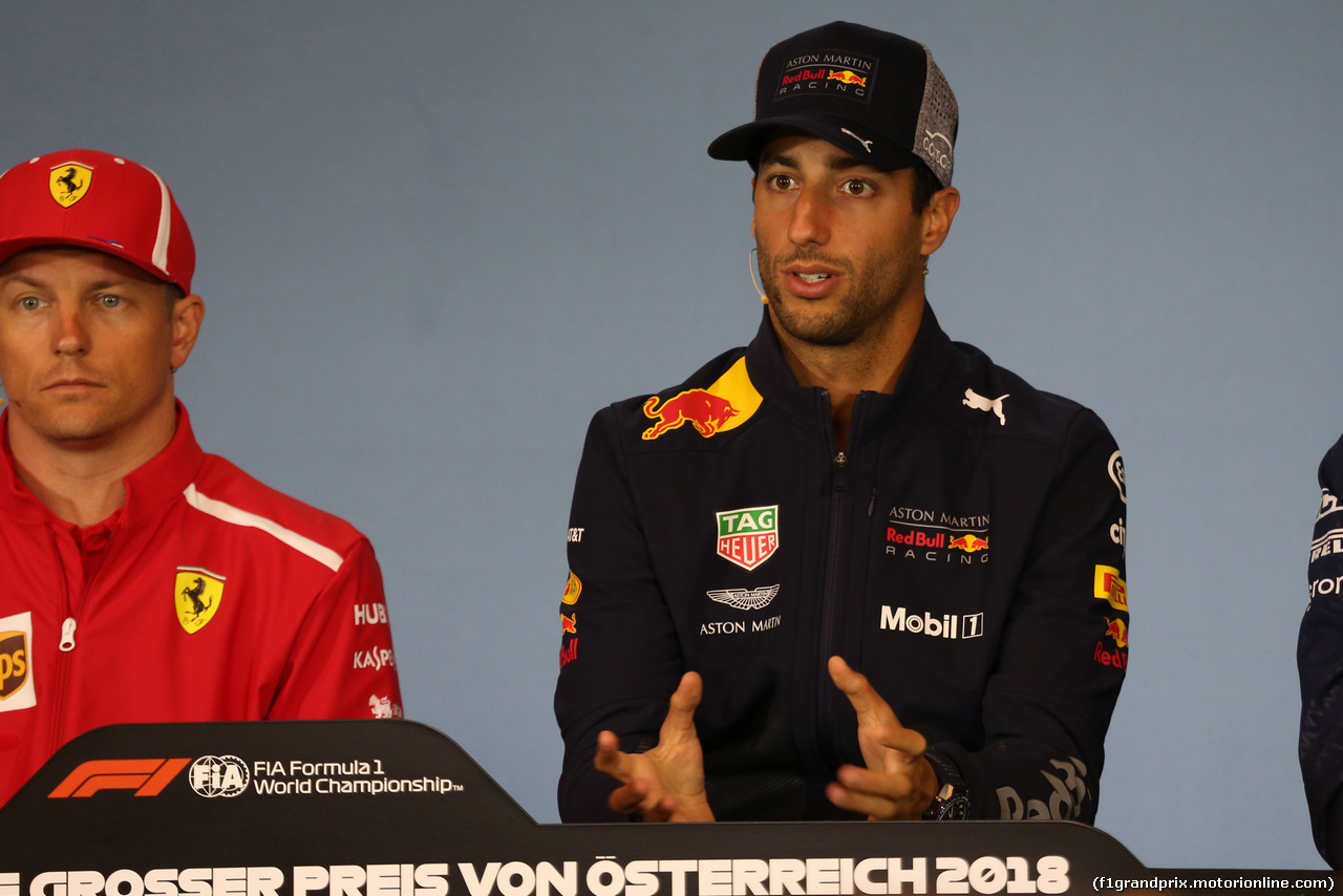 GP AUSTRIA, 28.06.2018- Giovedi' Official Fia press conference, Daniel Ricciardo (AUS) Red Bull Racing RB14 e Kimi Raikkonen (FIN) Ferrari SF71H
