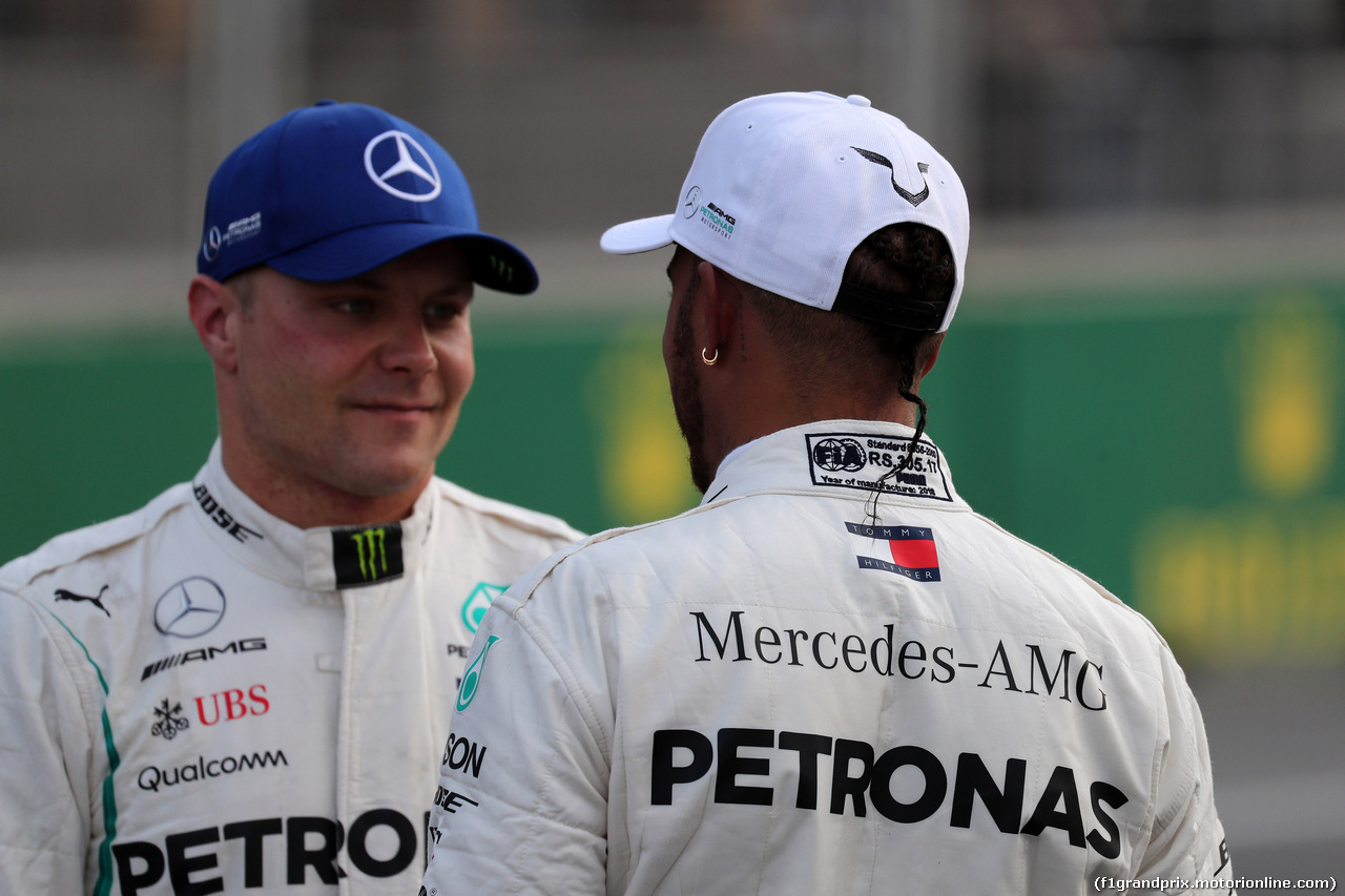 GP AZERBAIJAN, 28.04.2018 - Qualifiche, 3rd place Valtteri Bottas (FIN) Mercedes AMG F1 W09 e 2nd place Lewis Hamilton (GBR) Mercedes AMG F1 W09