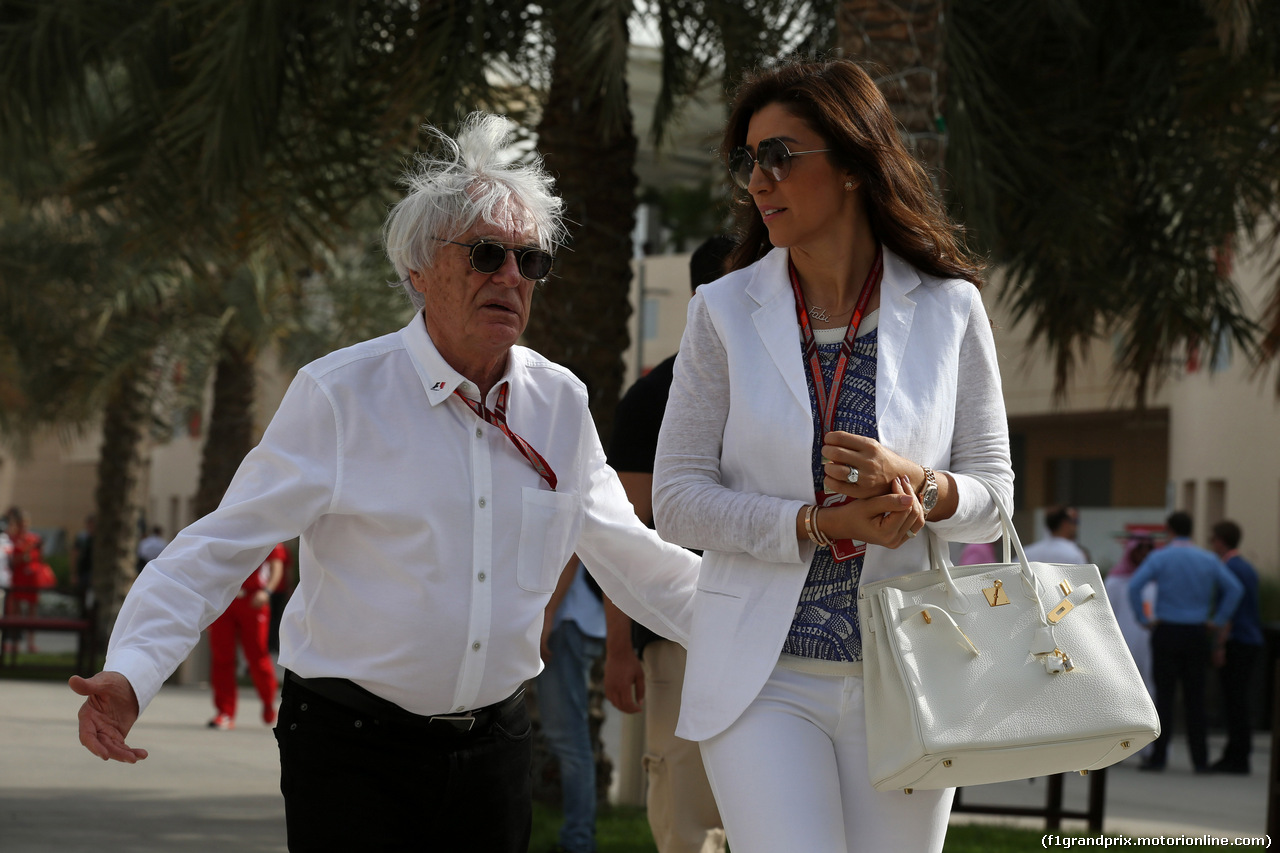 GP BAHRAIN, 08.04.2018 - Bernie Ecclestone (GBR) e sua moglie Fabiana Flosi (BRA)