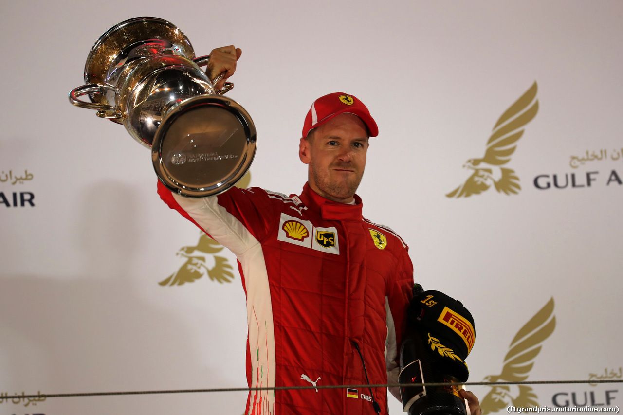 GP BAHRAIN, 08.04.2018 - Gara, Sebastian Vettel (GER) Ferrari SF71H vincitore