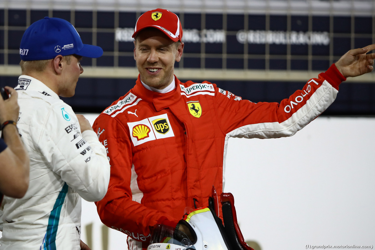 GP BAHRAIN, 07.04.2018 -  Qualifiche, Valtteri Bottas (FIN) Mercedes AMG F1 W09 e Sebastian Vettel (GER) Ferrari SF71H