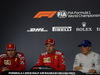 GP BAHRAIN, 07.04.2018 -  Qualifiche, Conferenza Stampa, Kimi Raikkonen (FIN) Ferrari SF71H, Sebastian Vettel (GER) Ferrari SF71H e Valtteri Bottas (FIN) Mercedes AMG F1 W09