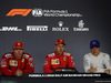 GP BAHRAIN, 07.04.2018 -  Qualifiche, Conferenza Stampa, Kimi Raikkonen (FIN) Ferrari SF71H, Sebastian Vettel (GER) Ferrari SF71H e Valtteri Bottas (FIN) Mercedes AMG F1 W09