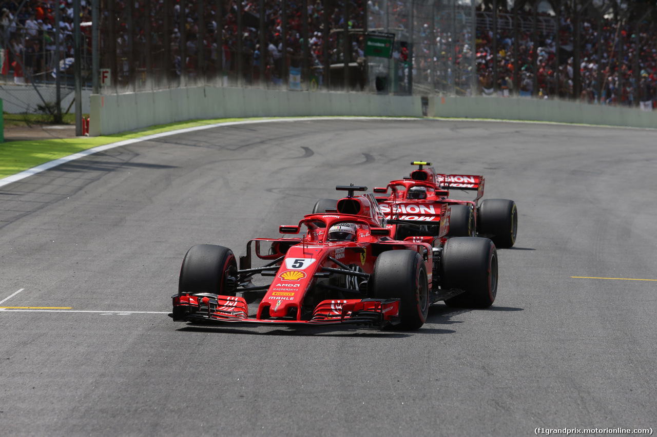 GP BRASILE, 11.11.2018 - Gara, Sebastian Vettel (GER) Ferrari SF71H e Kimi Raikkonen (FIN) Ferrari SF71H