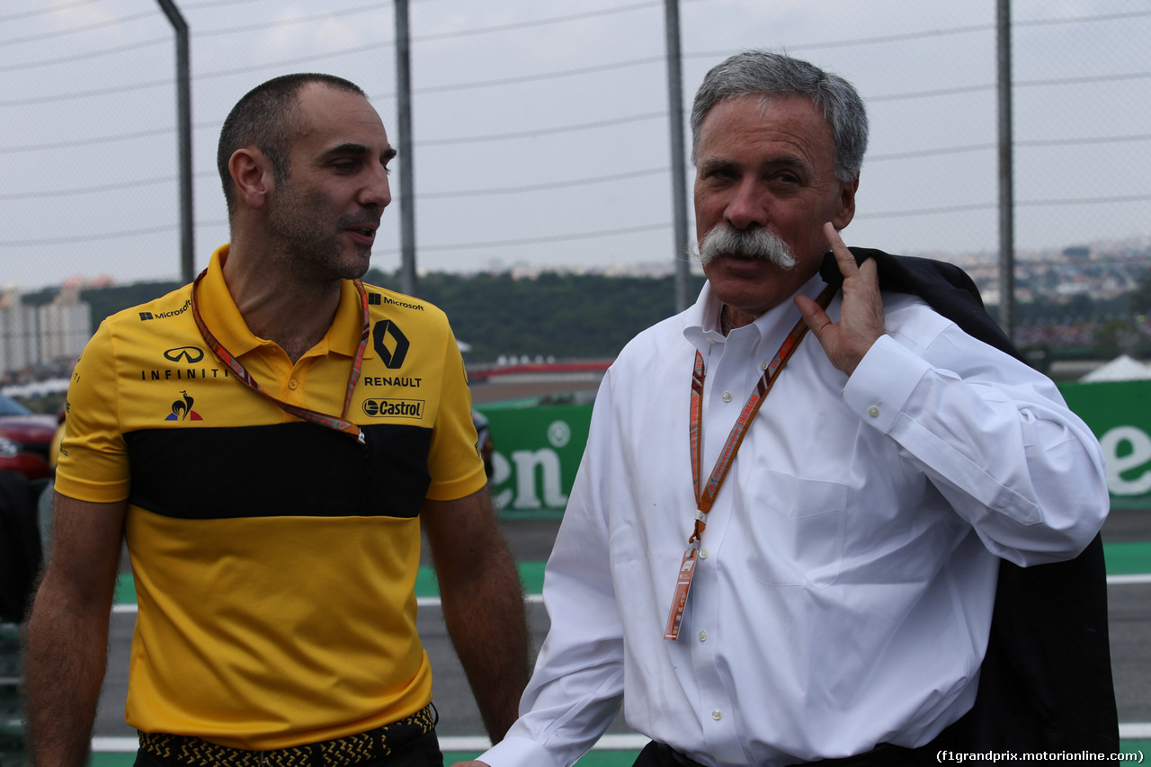 GP BRASILE, 11.11.2018 - Gara, Cyril Abiteboul (FRA) Renault Sport F1 Managing Director e Chase Carey (USA) Formula One Group Chairman