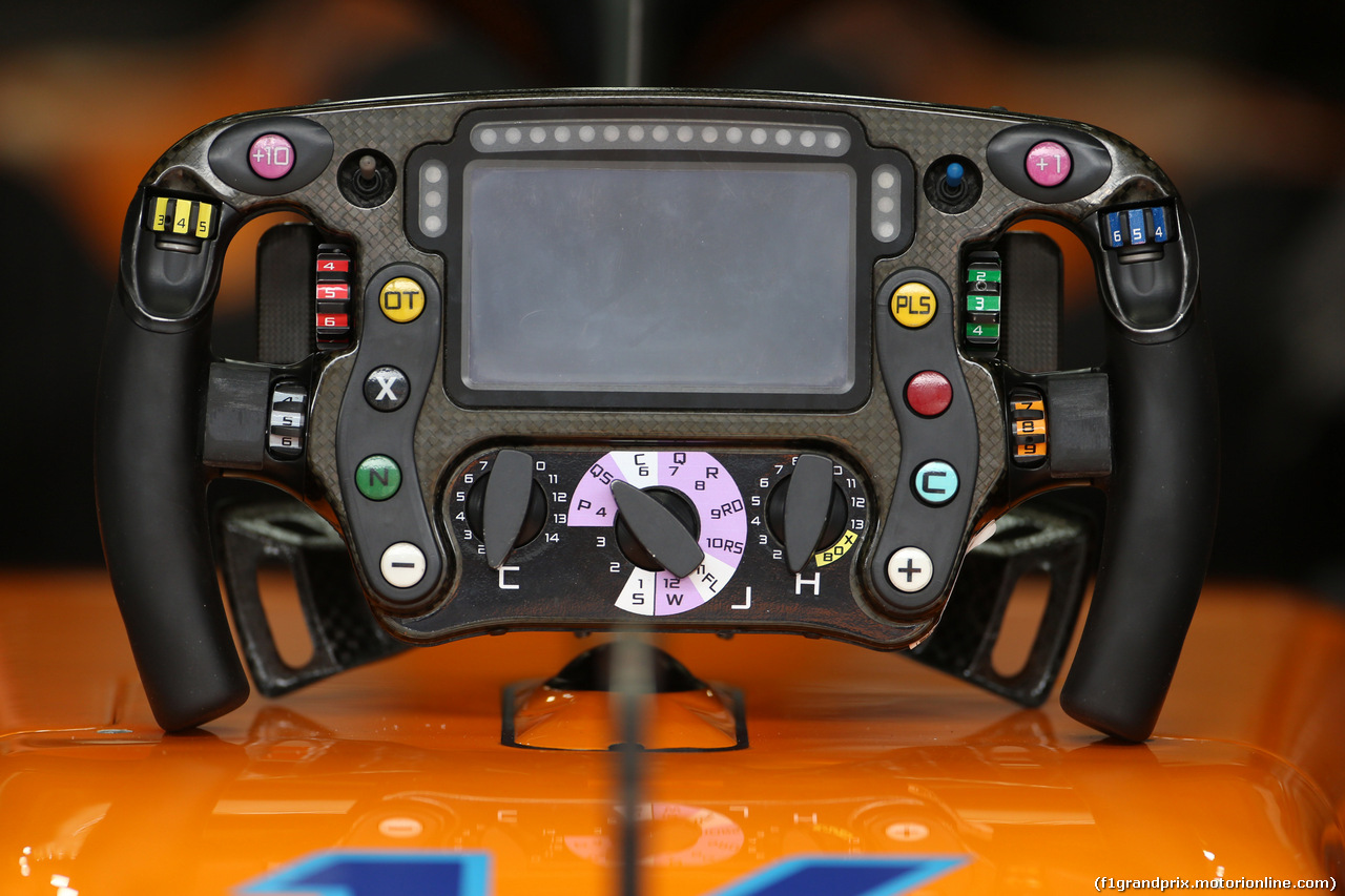 GP BRASILE, 10.11.2018 - Prove Libere 3, The steering wheel of Fernando Alonso (ESP) McLaren MCL33