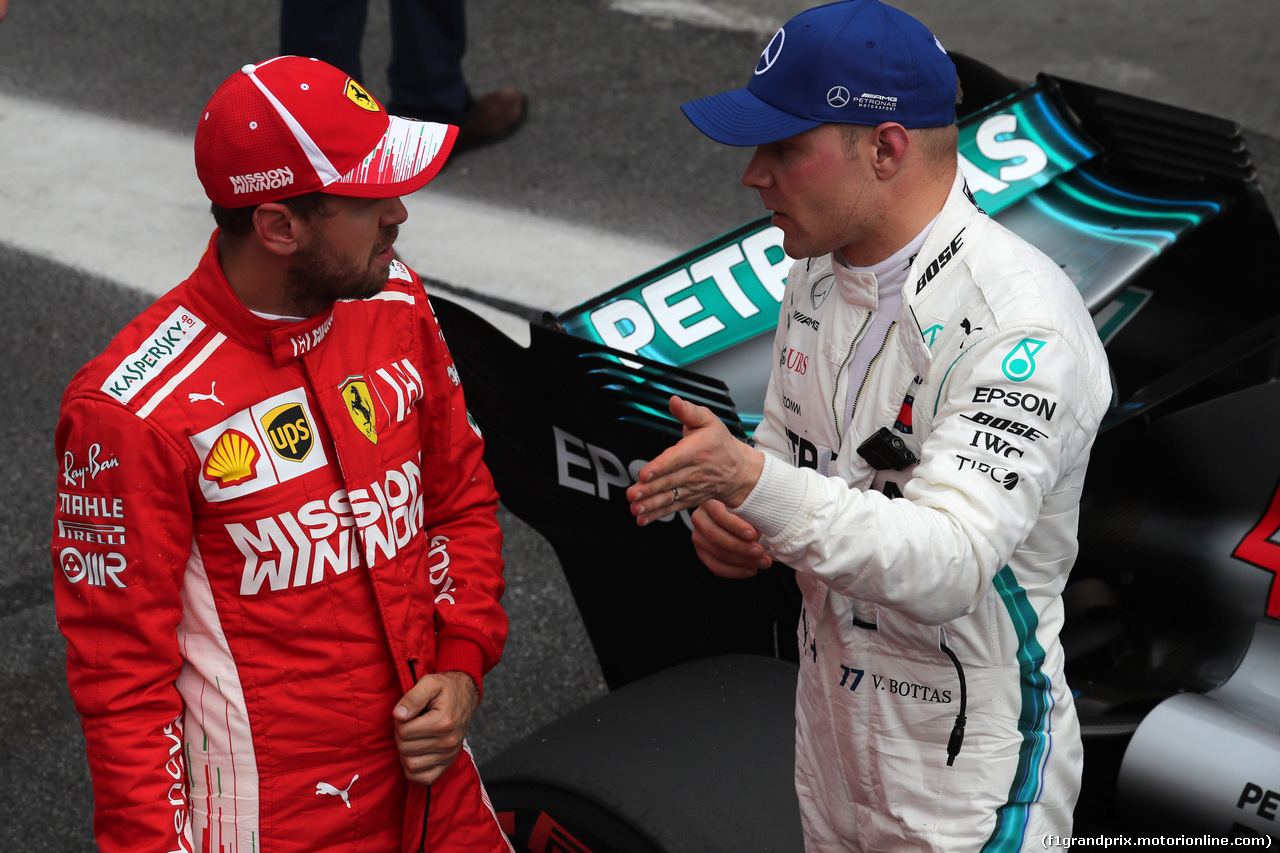GP BRASILE, 10.11.2018 - Qualifiche, 2nd place Sebastian Vettel (GER) Ferrari SF71H e 3rd place Valtteri Bottas (FIN) Mercedes AMG F1 W09