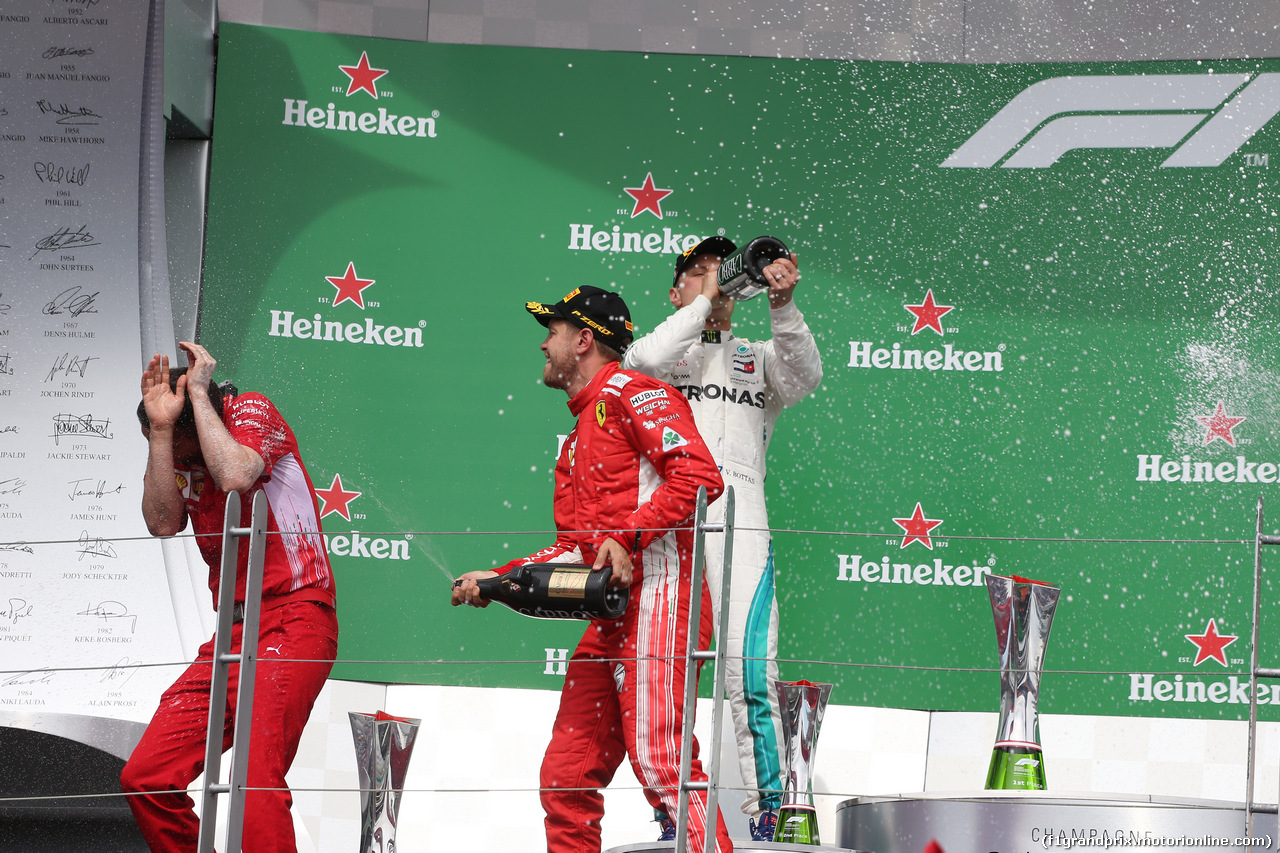 GP CANADA, 10.06.2018- Podium, winner Sebastian Vettel (GER) Ferrari SF71H, 2nd Place Valtteri Bottas (FIN) Mercedes AMG F1 W09, 3rd place Max Verstappen (NED) Red Bull Racing RB14