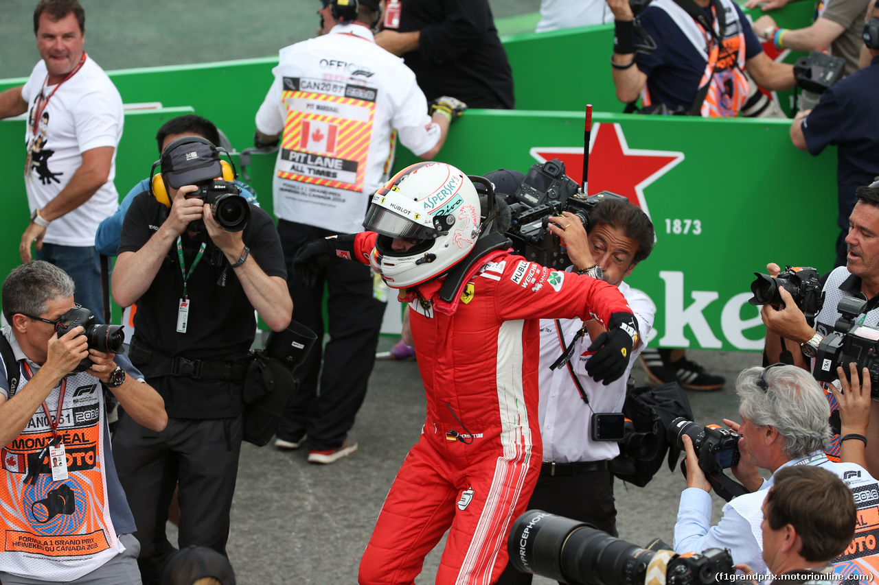 GP CANADA, 10.06.2018- Gara, Sebastian Vettel (GER) Ferrari SF71H celebrates his victory in Parc ferme