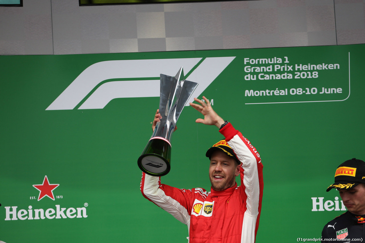 GP CANADA, 10.06.2018- Podium, winner Sebastian Vettel (GER) Ferrari SF71H