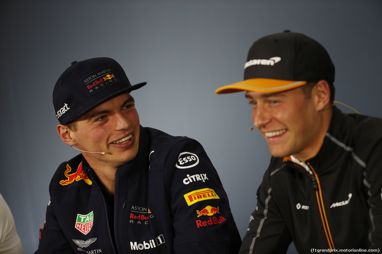 GP CANADA, 07.06.2018 - Giovedi' Official Fia press conference, Max Verstappen (NED) Red Bull Racing RB14 e Stoffel Vandoorne (BEL) McLaren MCL33