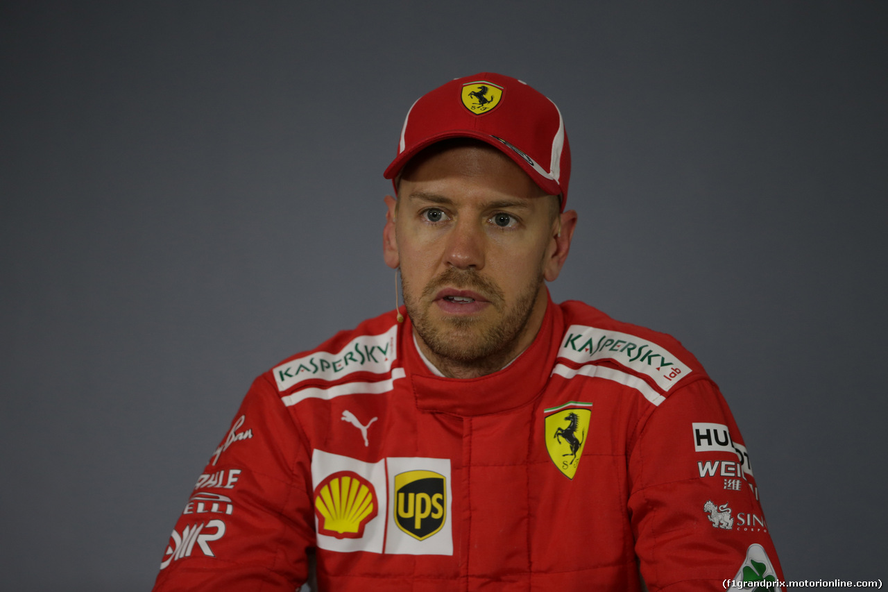GP CINA, 14.04.2018- after Qualifiche Official Fia press conference, Sebastian Vettel (GER) Ferrari SF71H