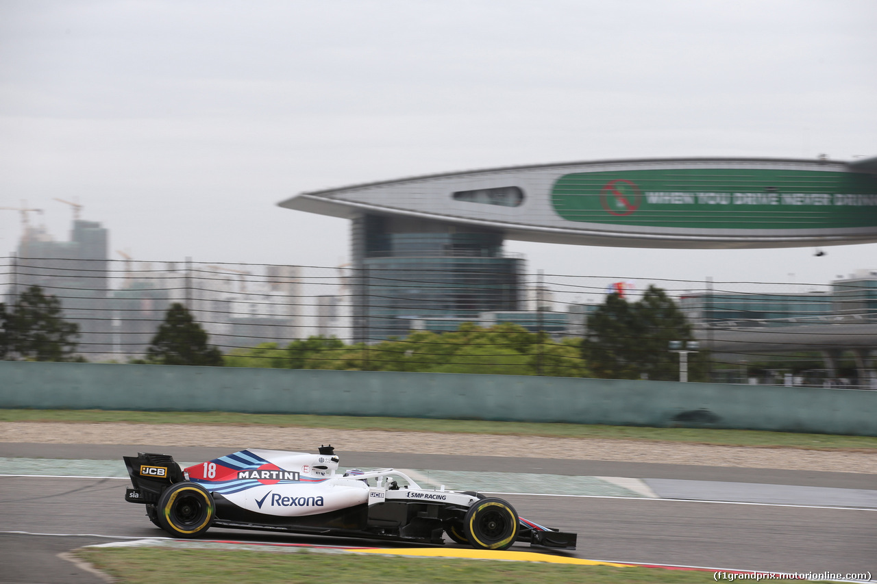 GP CINA, 13.04.2018- Prove Libere 1, Lance Stroll (CDN) Williams FW41