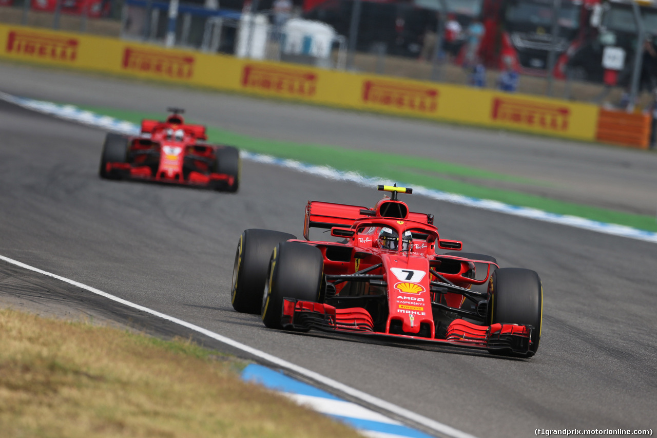 GP GERMANIA, 22.07.2018 - Gara, Kimi Raikkonen (FIN) Ferrari SF71H davanti a Sebastian Vettel (GER) Ferrari SF71H
