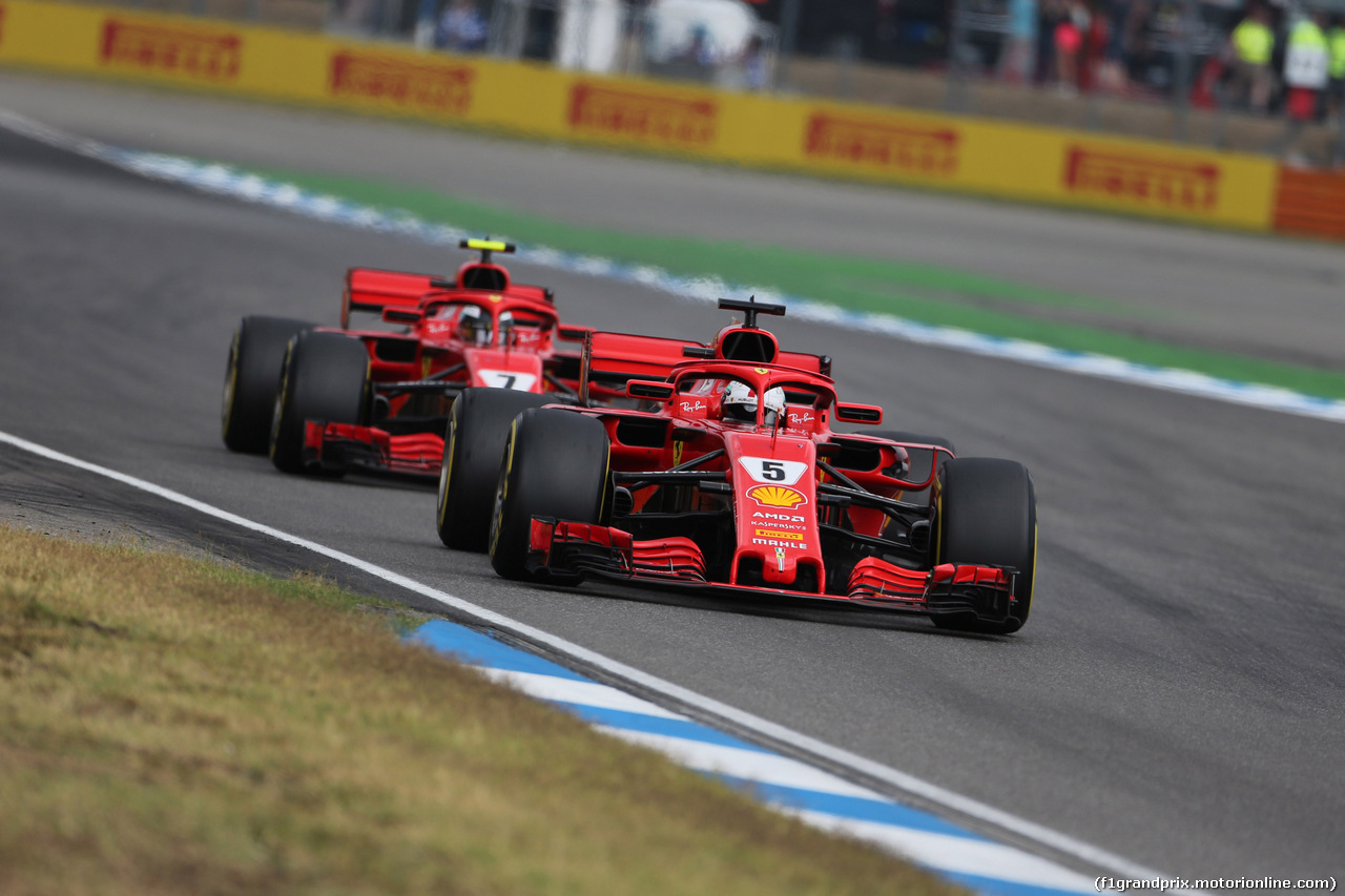 GP GERMANIA, 22.07.2018 - Gara, Sebastian Vettel (GER) Ferrari SF71H davanti a Kimi Raikkonen (FIN) Ferrari SF71H