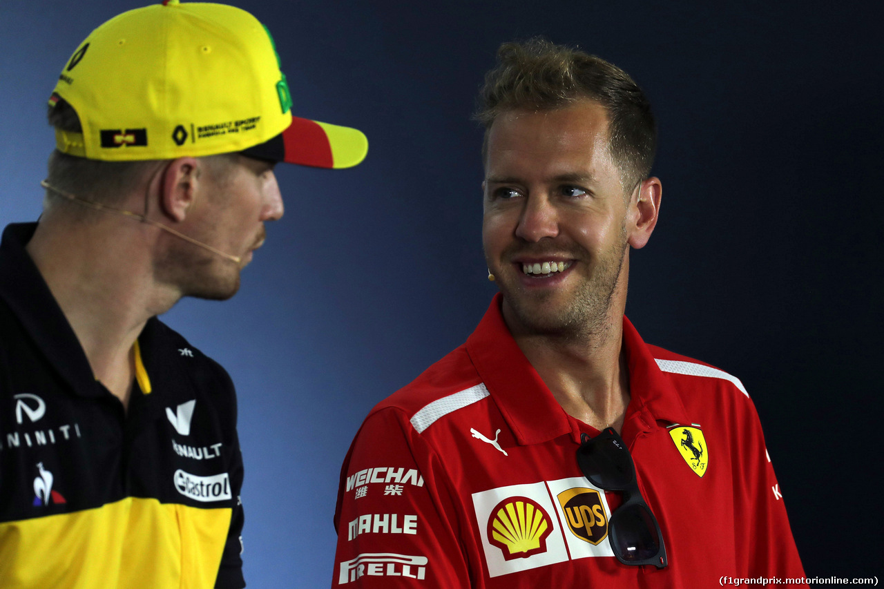 GP GERMANIA, 19.07.2018 - Conferenza Stampa, Nico Hulkenberg (GER) Renault Sport F1 Team RS18 e Sebastian Vettel (GER) Ferrari SF71H