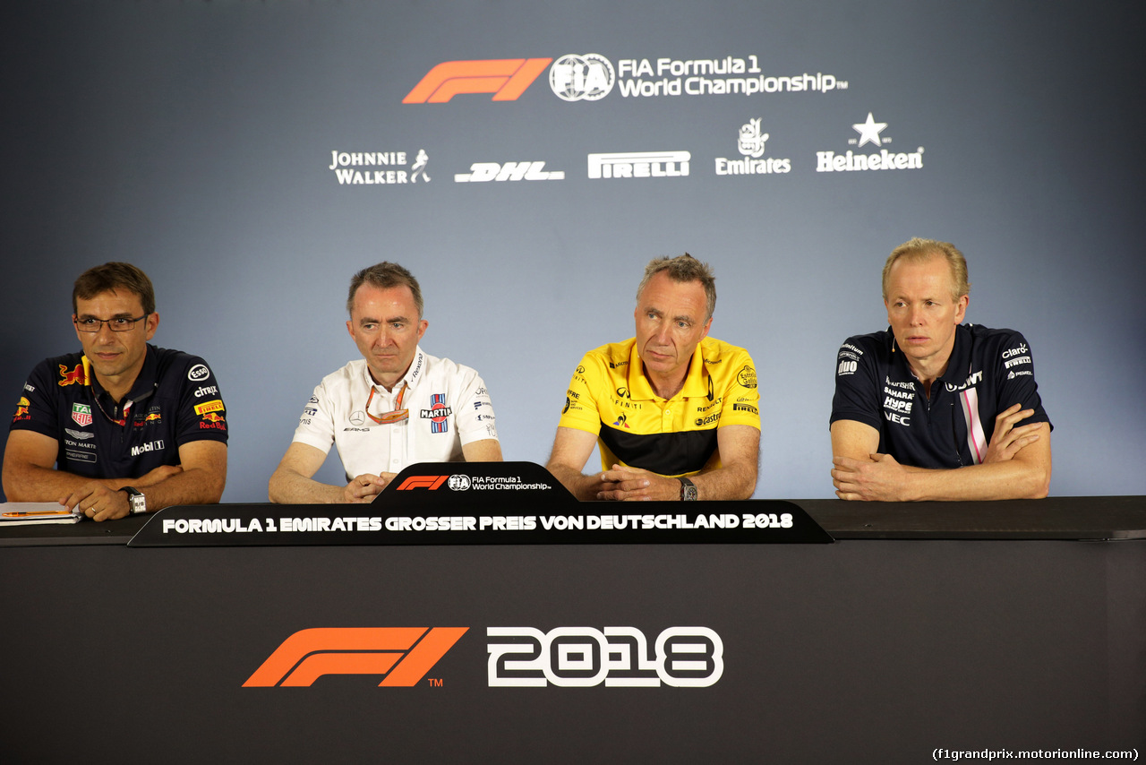 GP GERMANIA, 20.07.2018 - Conferenza Stampa  1, (L-R) Pierre Waché, Red Bull; Paddy Lowe (GBR), Williams chief technical officer; Robert Bell, Renault e Andrew Green, Force India
