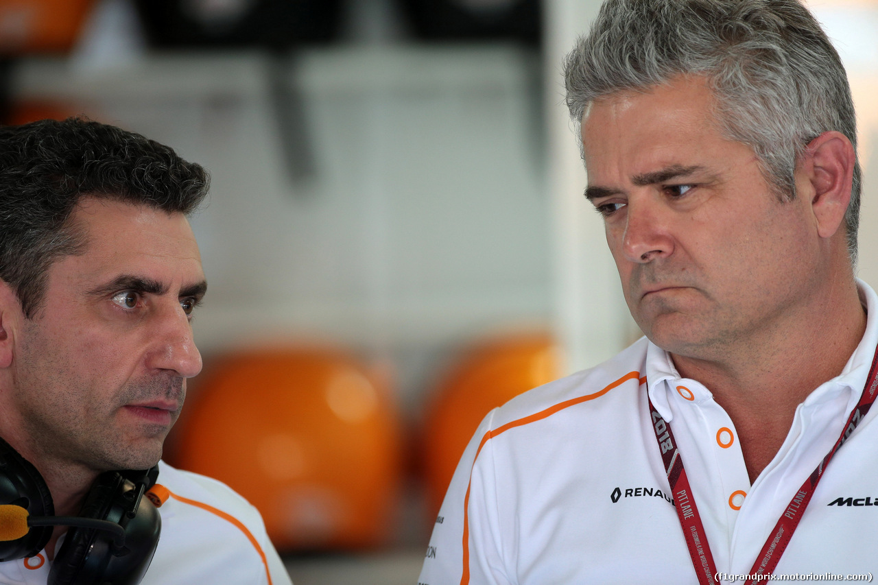 GP GERMANIA, 20.07.2018 - Prove Libere 1, (L-R) Andrea Stella (ITA) Mclaren race Engineer e Gil de Ferran (BRA) McLaren Sporting Director