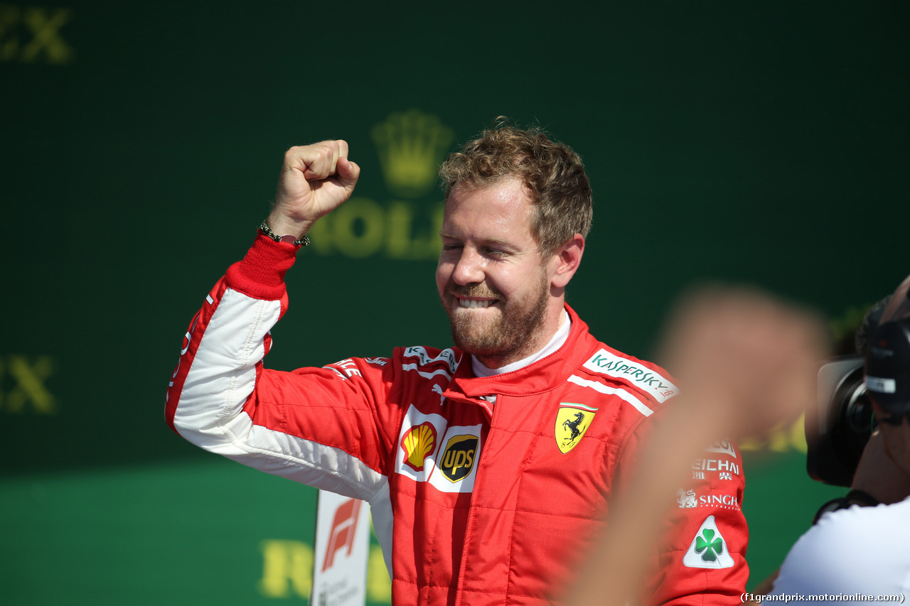 GP GRAN BRETAGNA, 08.07.2018- Festeggiamenti in parc fermee,  Sebastian Vettel (GER) Ferrari SF71H