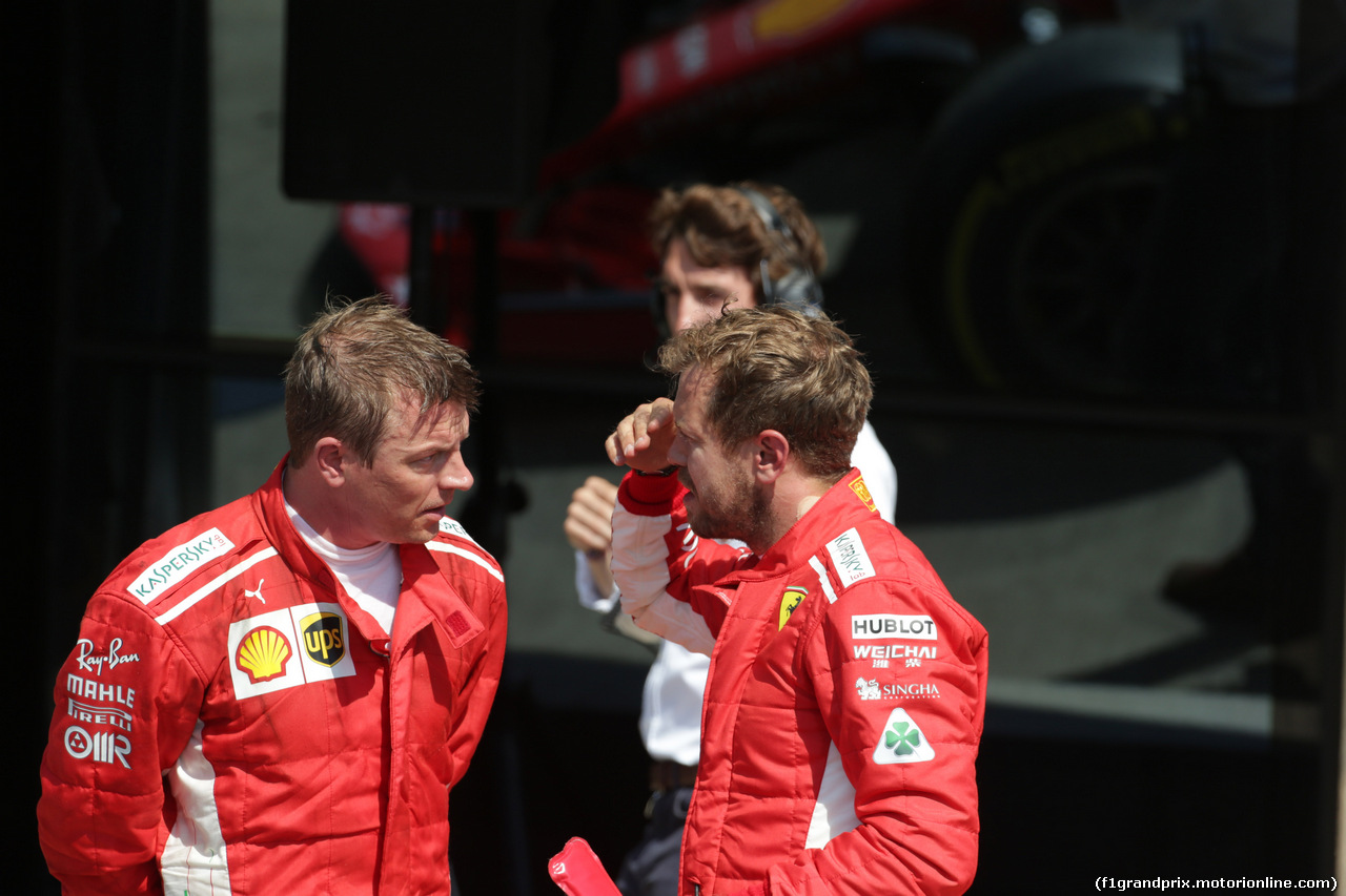 GP GRAN BRETAGNA, 08.07.2018- Festeggiamenti in parc fermee,  winner Sebastian Vettel (GER) Ferrari SF71H e Kimi Raikkonen (FIN) Ferrari SF71H