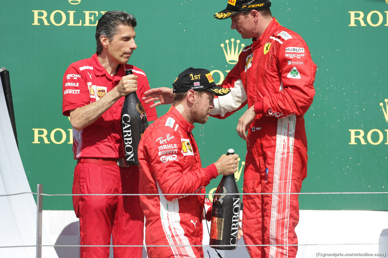 GP GRAN BRETAGNA, 08.07.2018- Podium, winner Sebastian Vettel (GER) Ferrari SF71H, 3rd Kimi Raikkonen (FIN) Ferrari SF71H