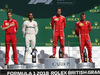 GP GRAN BRETAGNA, 08.07.2018- podium, Winner Sebastian Vettel (GER) Ferrari SF71H, 2nd place Lewis Hamilton (GBR) Mercedes AMG F1 W09 , 3rd place Kimi Raikkonen (FIN) Ferrari SF71H