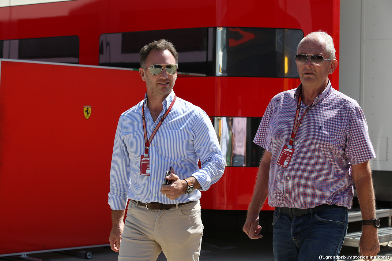 GP GRAN BRETAGNA, 05.07.2018- Christian Horner (GBR), Red Bull Racing, Sporting Director  e Helmut Marko (AUT), Red Bull Racing, Red Bull Advisor