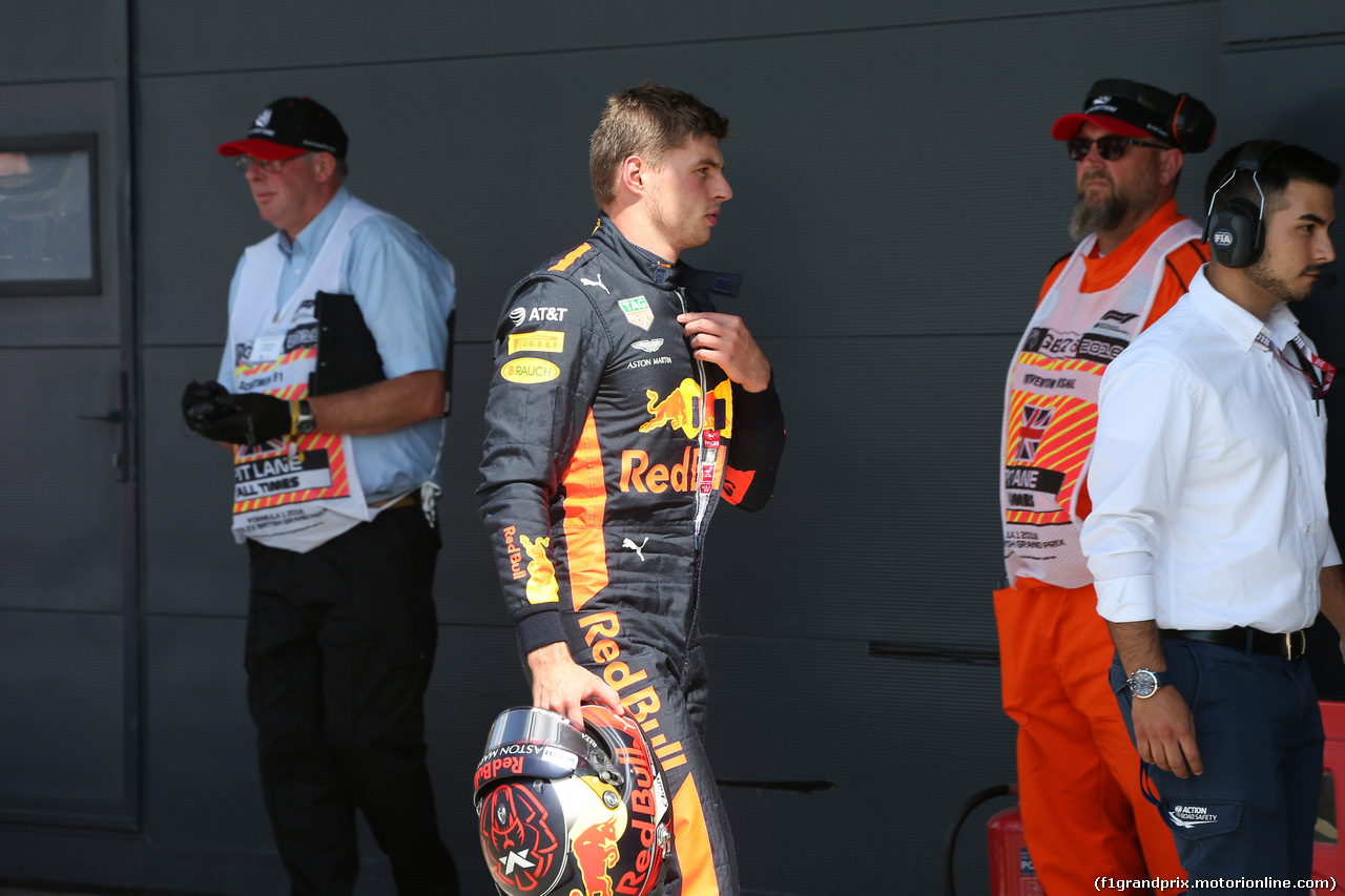 GP GRAN BRETAGNA, 07.07.2018- Qualifiche Parc ferme Max Verstappen (NED) Red Bull Racing RB14