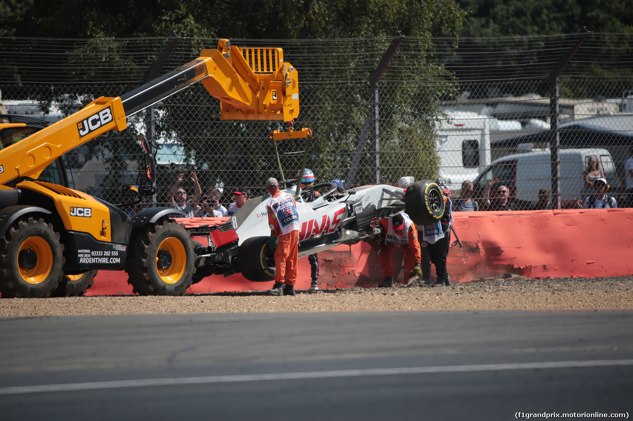 GP GRAN BRETAGNA, 06.07.2018- free Practice 1, Romain Grosjean (FRA) Haas F1 Team VF-18 crash