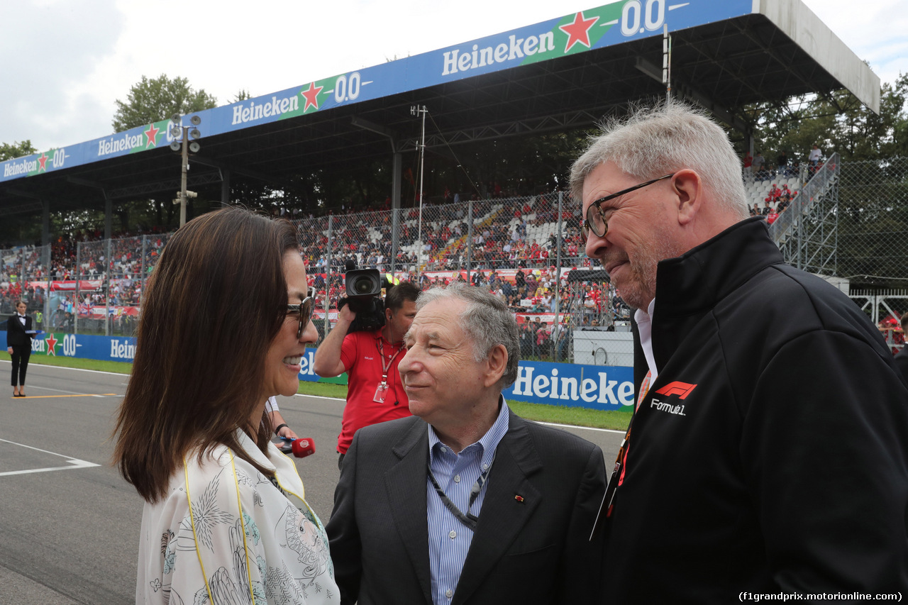 GP ITALIA, 02.09.2018 - Drivers parade, Michelle Yeoh, wife of Jean Todt (FRA), Jean Todt (FRA), President FIA e Ross Brawn (GBR) Formula One Managing Director of Motorsports
