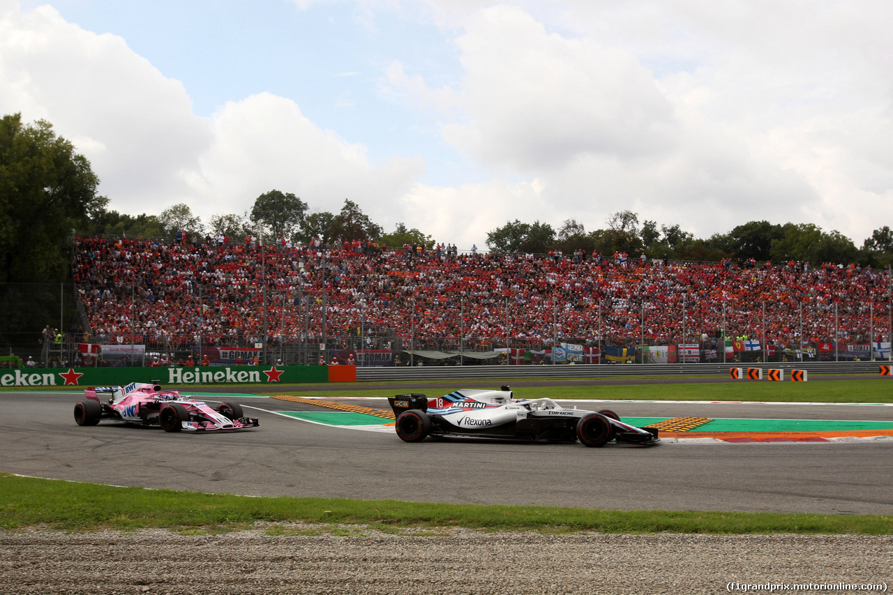 GP ITALIA, 02.09.2018 - Gara, Sergio Perez (MEX) Racing Point Force India F1 VJM11 e Lance Stroll (CDN) Williams FW41