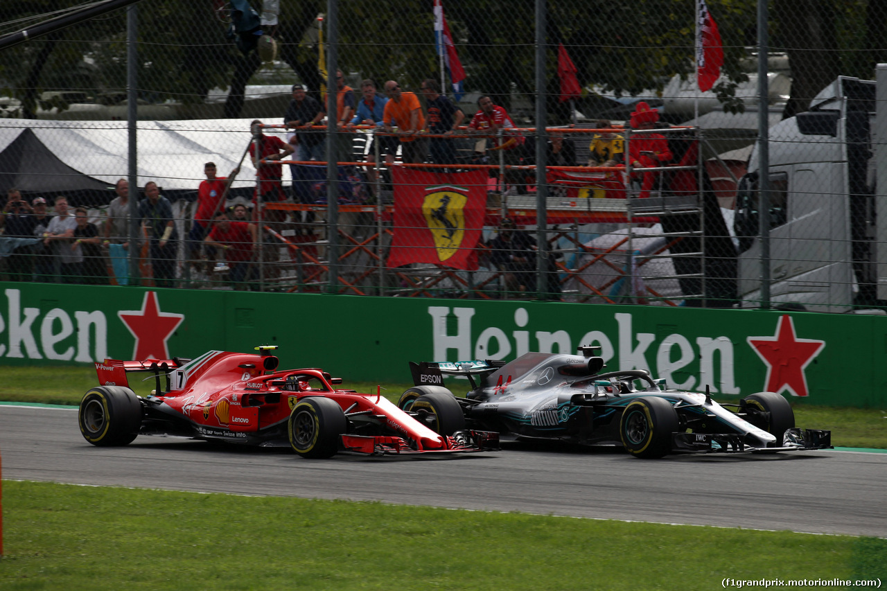 GP ITALIA, 02.09.2018 - Gara, Kimi Raikkonen (FIN) Ferrari SF71H e Lewis Hamilton (GBR) Mercedes AMG F1 W09