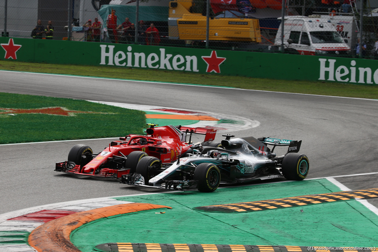 GP ITALIA, 02.09.2018 - Gara, Kimi Raikkonen (FIN) Ferrari SF71H e Lewis Hamilton (GBR) Mercedes AMG F1 W09