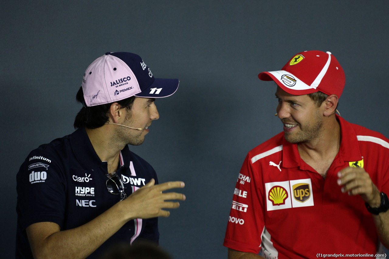 GP ITALIA, 30.08.2018 - Conferenza Stampa, Sergio Perez (MEX) Racing Point Force India F1 VJM11 e Sebastian Vettel (GER) Ferrari SF71H
