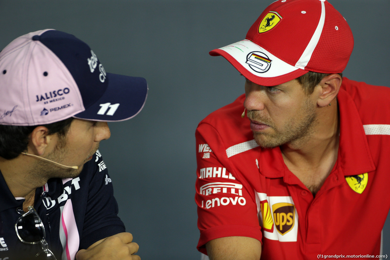 GP ITALIA, 30.08.2018 - Conferenza Stampa, Sergio Perez (MEX) Racing Point Force India F1 VJM11 e Sebastian Vettel (GER) Ferrari SF71H