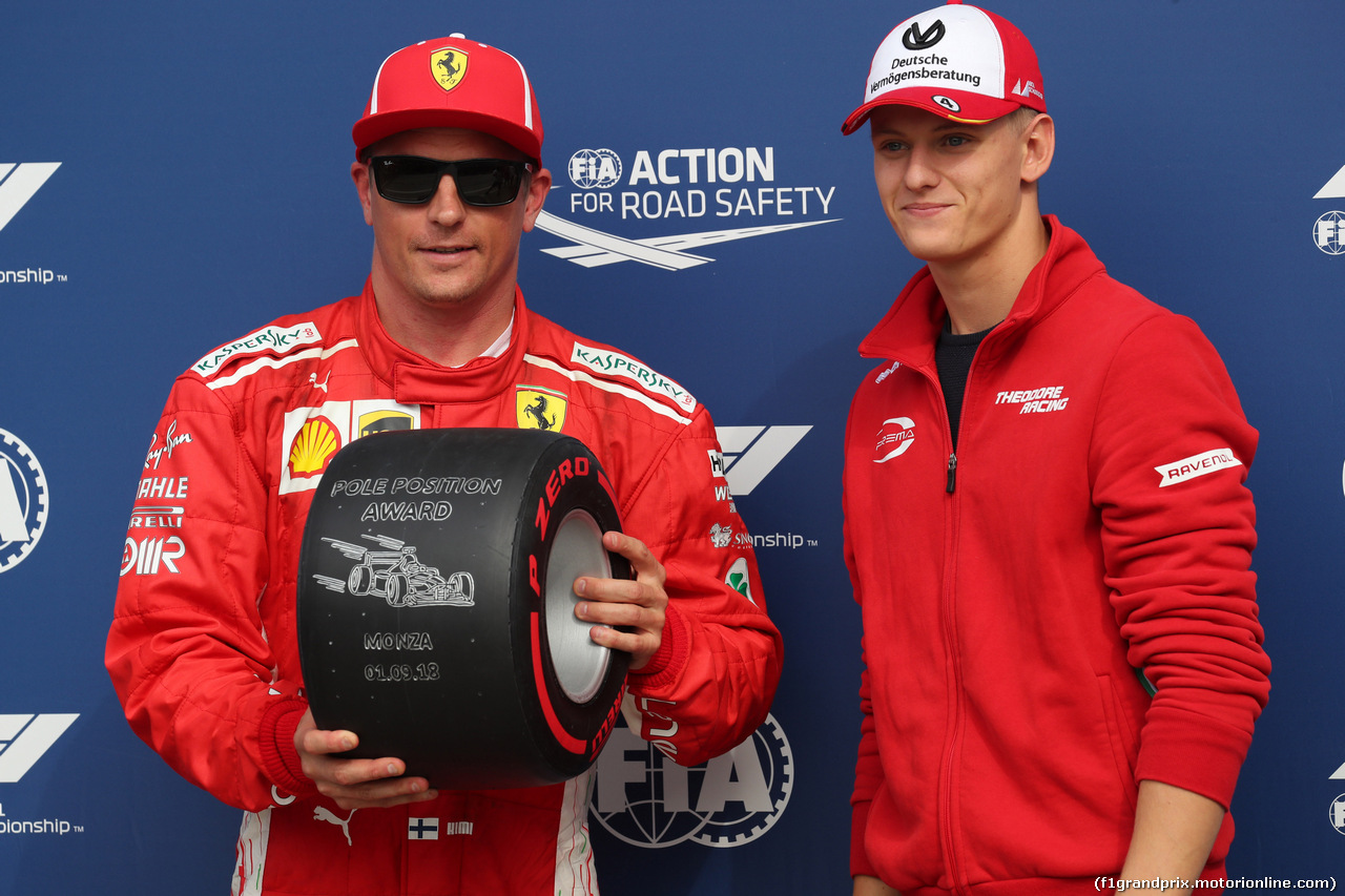 GP ITALIA, 01.09.2018 - Qualifiche, Kimi Raikkonen (FIN) Ferrari SF71H pole position with Miki Schumacher (GER)