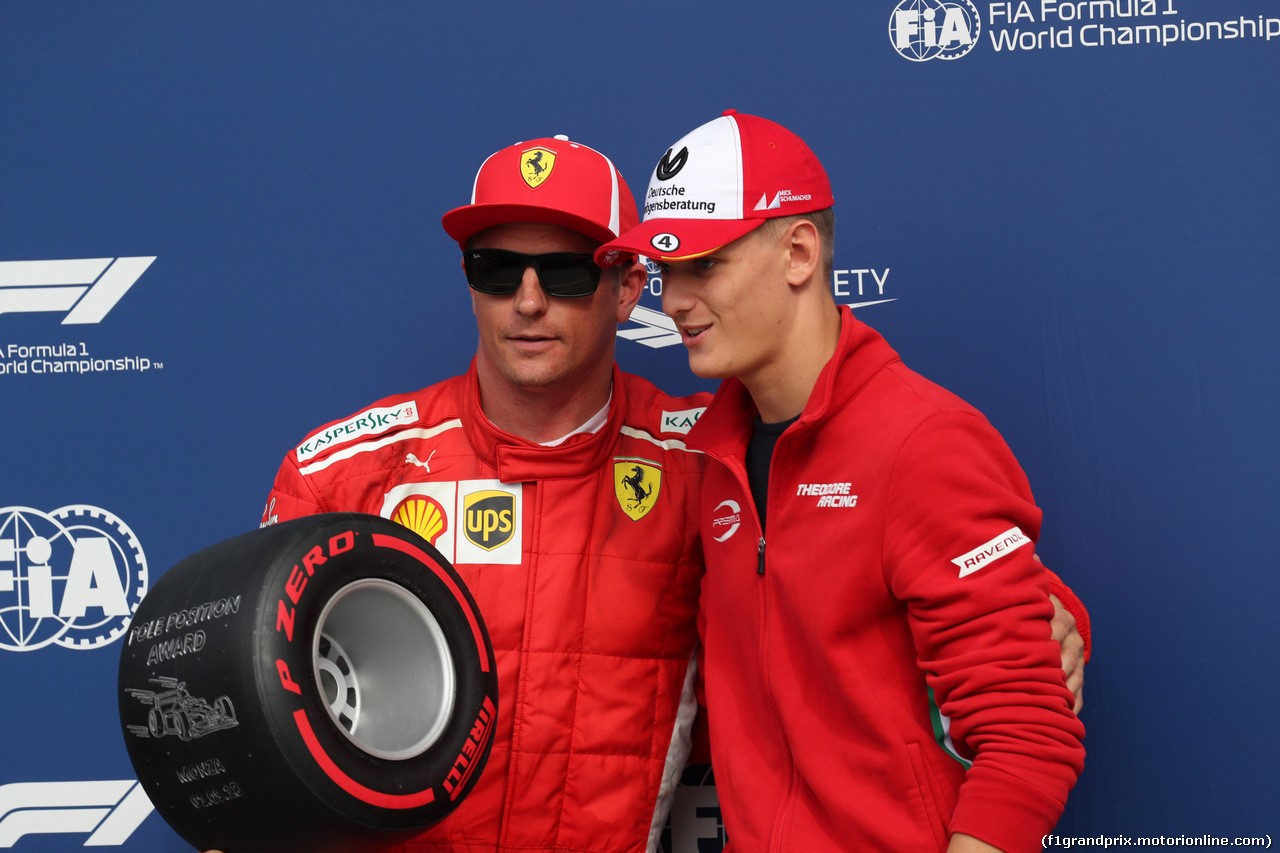 GP ITALIA, 01.09.2018 - Qualifiche, Kimi Raikkonen (FIN) Ferrari SF71H pole position with Miki Schumacher (GER)