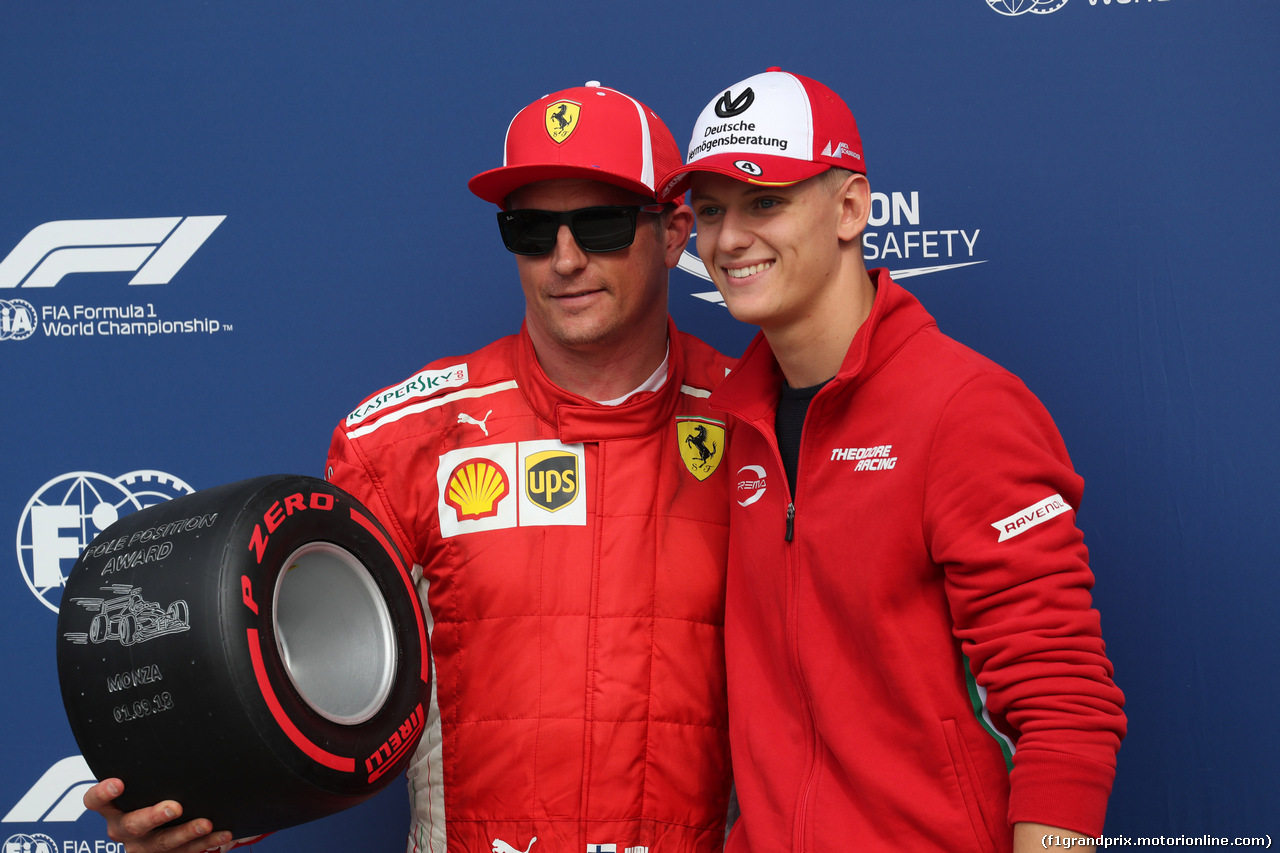 GP ITALIA, 01.09.2018 - Qualifiche, Kimi Raikkonen (FIN) Ferrari SF71H pole position with Miki Schumacher (GER)