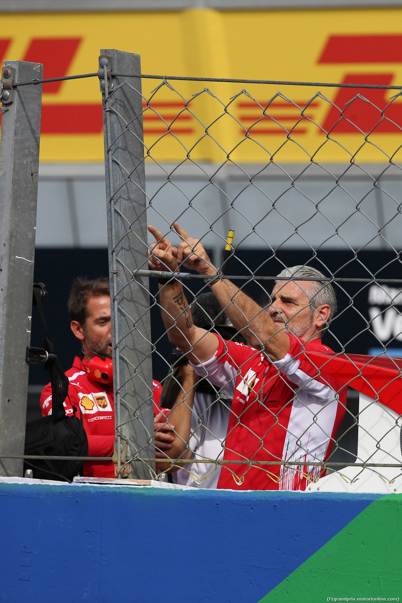 GP ITALIA, 01.09.2018 - Qualifiche, Maurizio Arrivabene (ITA) Ferrari Team Principal celebrates Kimi Raikkonen (FIN) Ferrari SF71H pole position e 2nd place Sebastian Vettel (GER) Ferrari SF71H