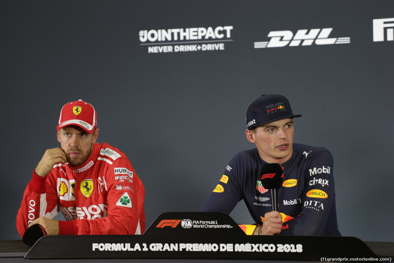 GP MESSICO, 28.10.2018 - Gara, Conferenza Stampa, Sebastian Vettel (GER) Ferrari SF71H e Max Verstappen (NED) Red Bull Racing RB14