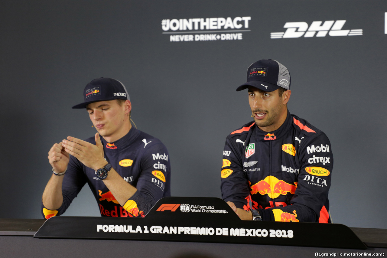 GP MESSICO, 27.10.2018 - Qualifiche, Conferenza Stampa, Max Verstappen (NED) Red Bull Racing RB14 e Daniel Ricciardo (AUS) Red Bull Racing RB14