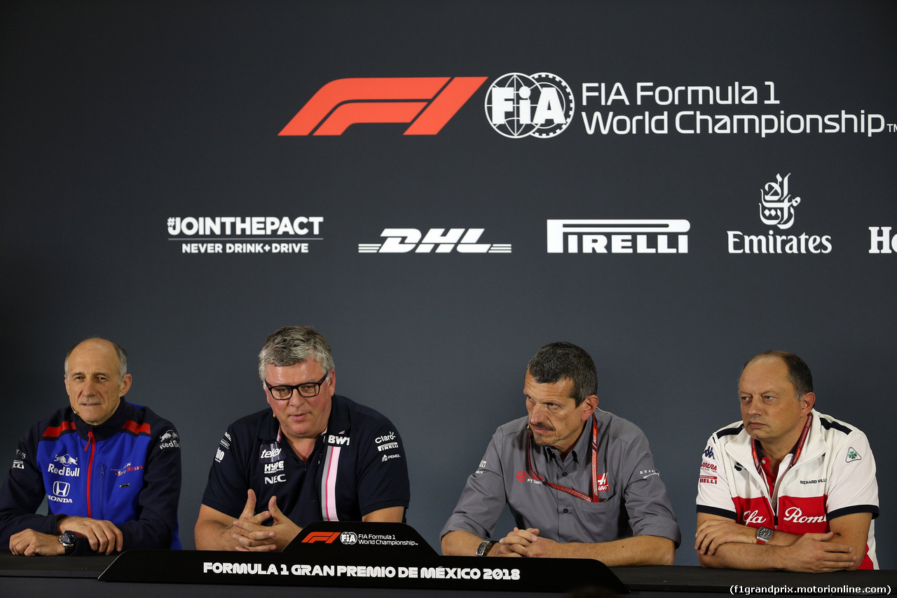 GP MESSICO, 26.10.2018 - Conferenza Stampa, Franz Tost, Scuderia Toro Rosso, Team Principal, Otmar Szafnauer (USA) Racing Point Force India F1 Team Chief Operating Officer, Guenther Steiner (ITA) Haas F1 Team Prinicipal e Frederic Vasseur (FRA) Sauber Team Principal