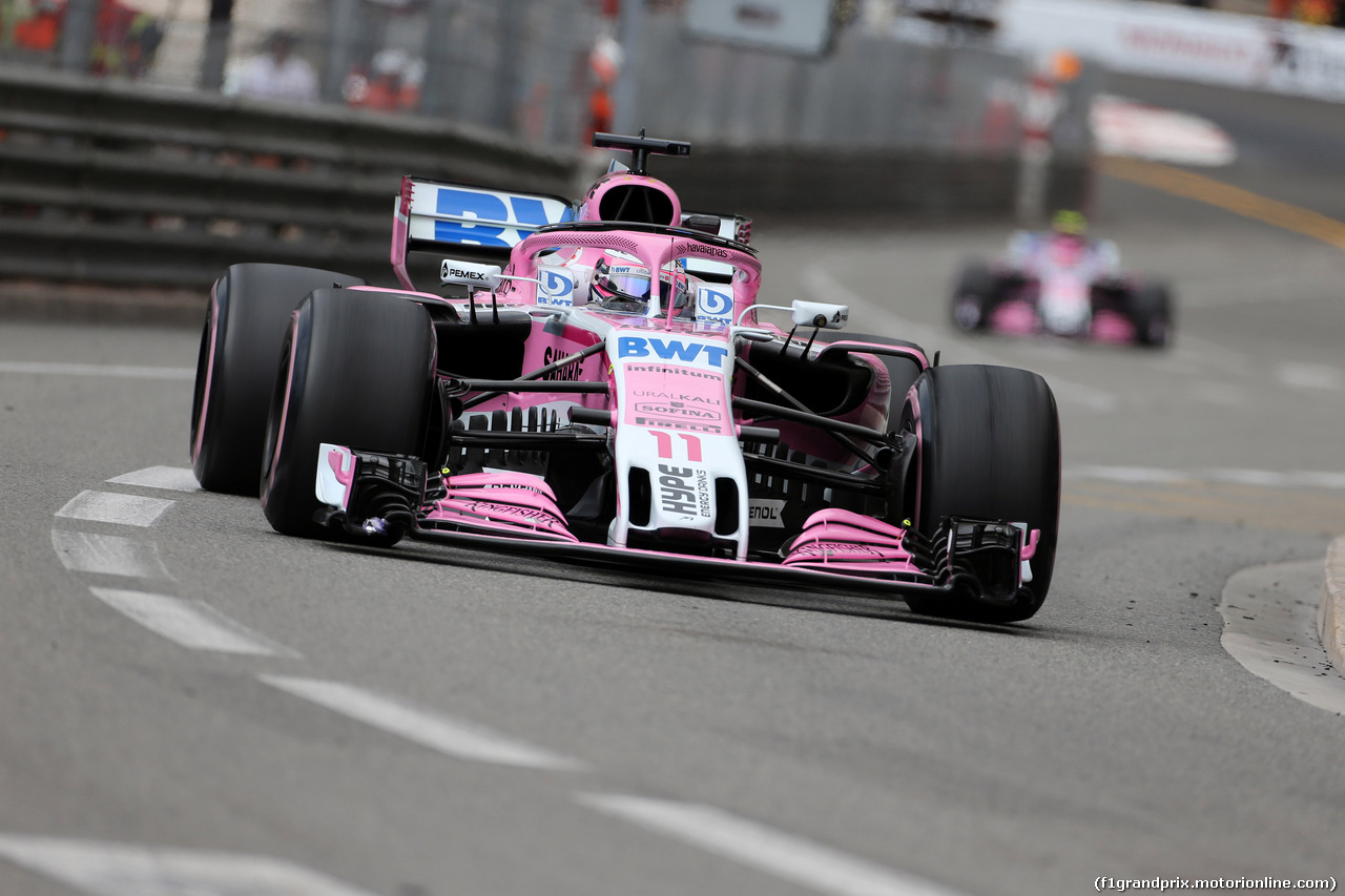 GP MONACO, 23.05.2018 - Prove Libere 1, Sergio Perez (MEX) Sahara Force India F1 VJM011 davanti a Esteban Ocon (FRA) Sahara Force India F1 VJM11